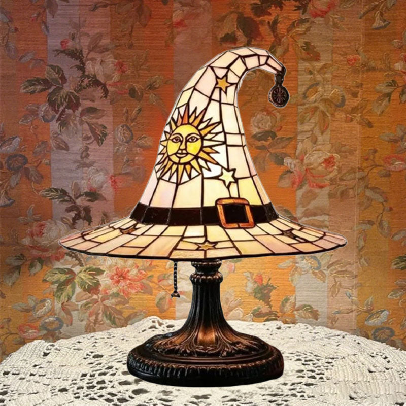 🧙Verlicht je nacht met magie! ✨ Glas-in-lood heksenhoedlamp: charmant en uniek!