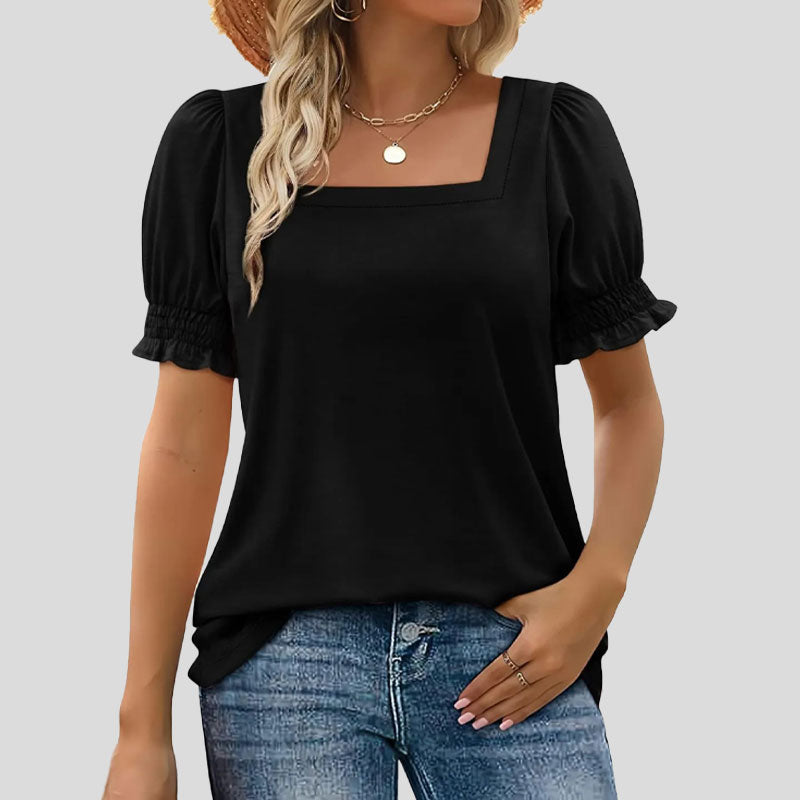 💖Tijdelijk halve prijs🌸Shirt met bloemetjesmouw U-hal