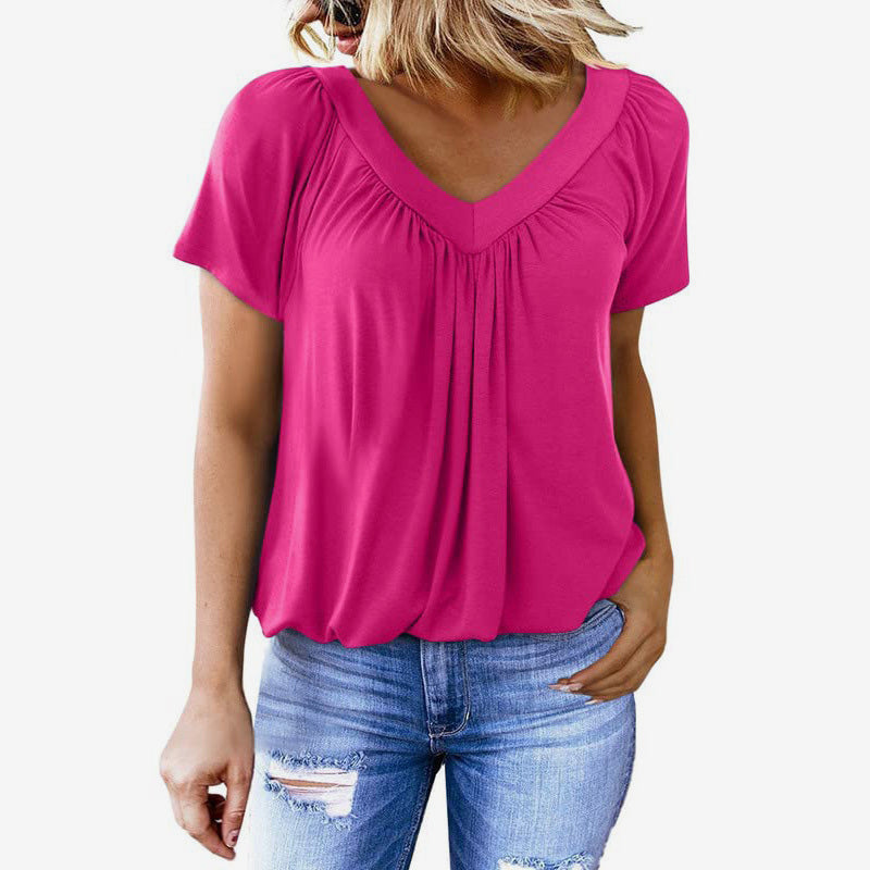 🌸Dames casual geplooide V-hals korte mouw aa