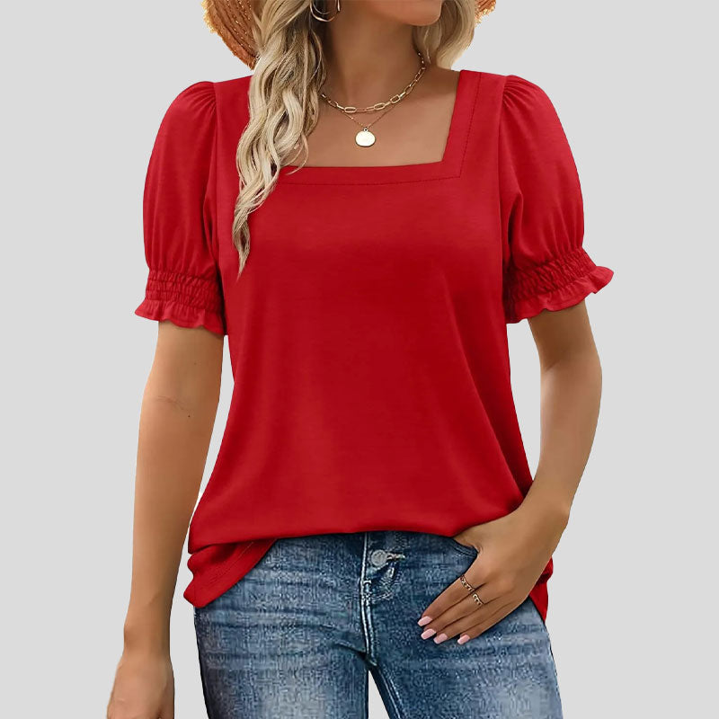 💖Tijdelijk halve prijs🌸Shirt met bloemetjesmouw U-hal