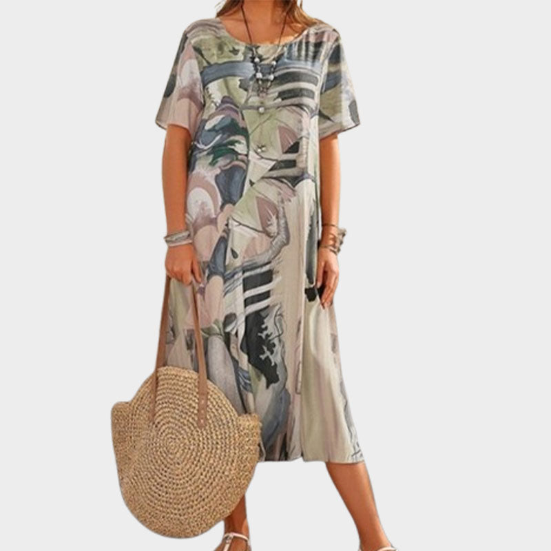 ⌛Tijdelijk halve prijs☀️💖Zomer Losse Print Jurk | Ronde Hals Korte Mouwe🌸