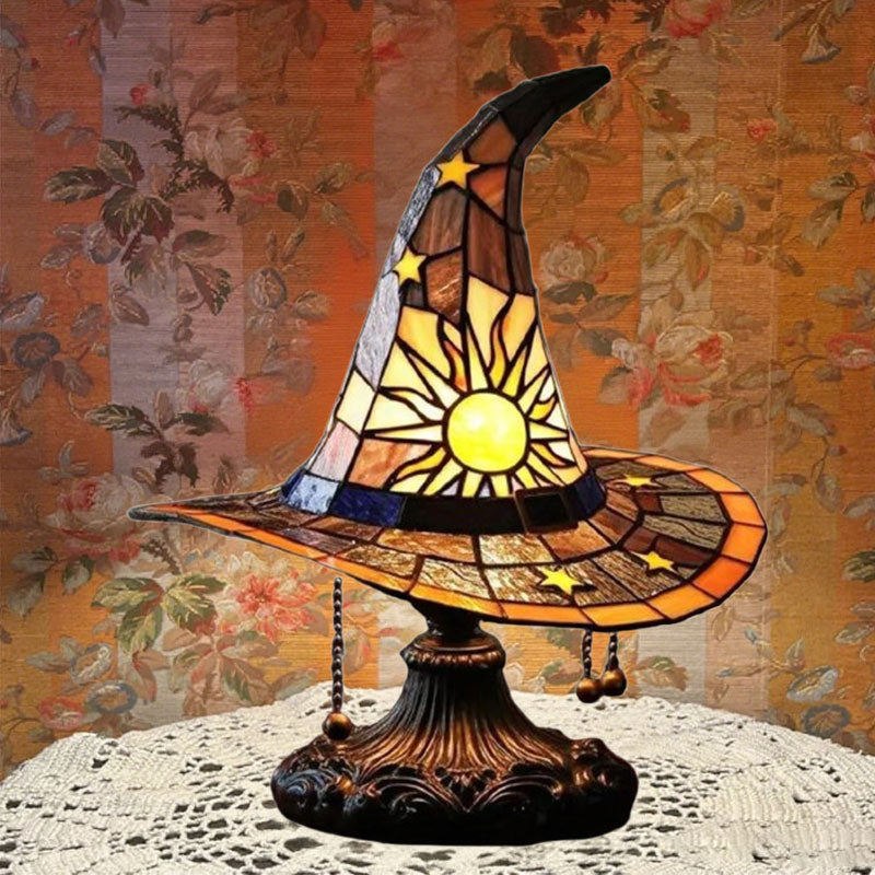 🧙Verlicht je nacht met magie! ✨ Glas-in-lood heksenhoedlamp: charmant en uniek!