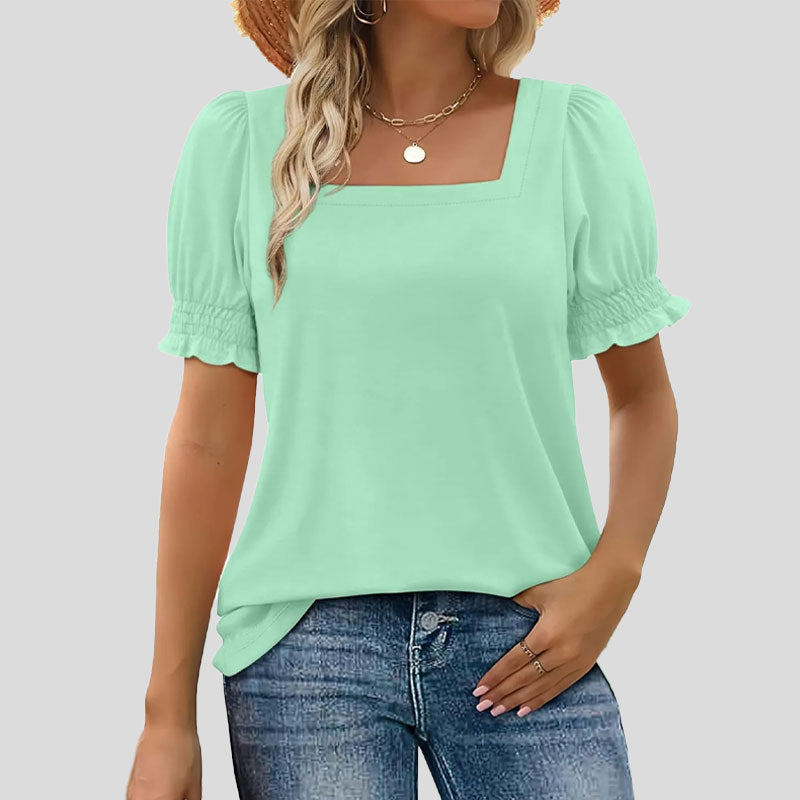 💖Tijdelijk halve prijs🌸Shirt met bloemetjesmouw U-hal