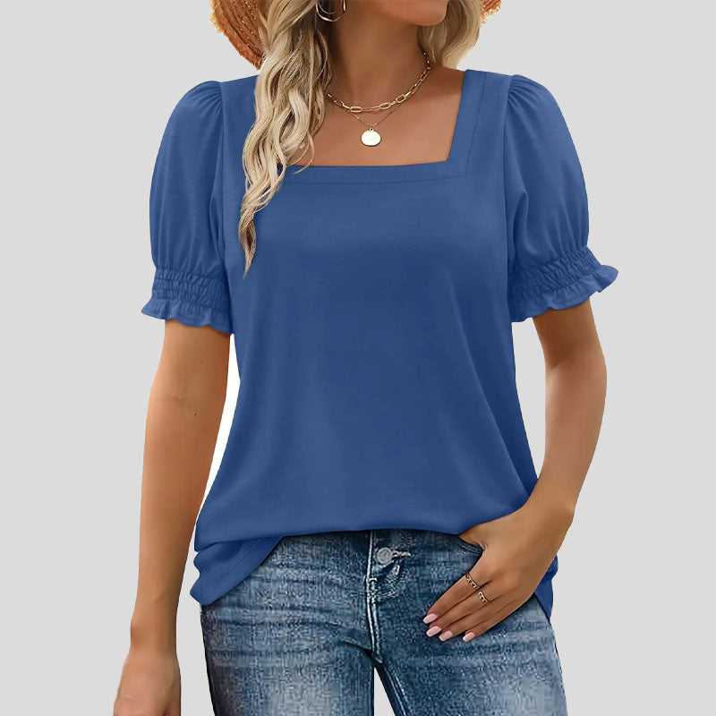 💖Tijdelijk halve prijs🌸Shirt met bloemetjesmouw U-hal