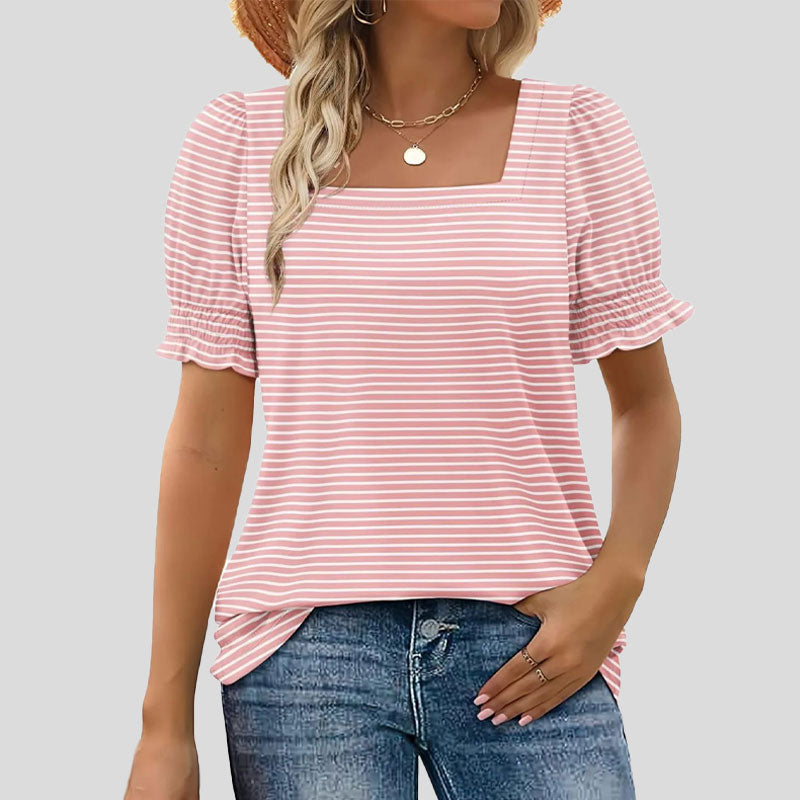 💖Tijdelijk halve prijs🌸Shirt met bloemetjesmouw U-hal