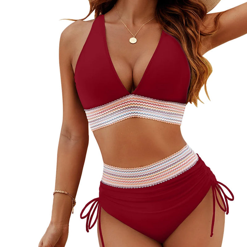 🔥S~4XL beschikbaar🔥2025 Tummy Control Colour Block Bikinisets met hoge kraag