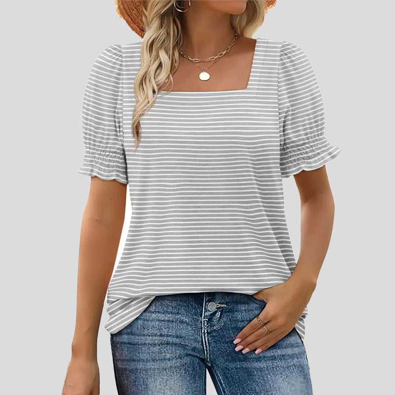 💖Tijdelijk halve prijs🌸Shirt met bloemetjesmouw U-hal
