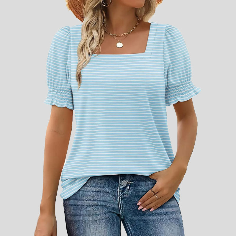 💖Tijdelijk halve prijs🌸Shirt met bloemetjesmouw U-hal