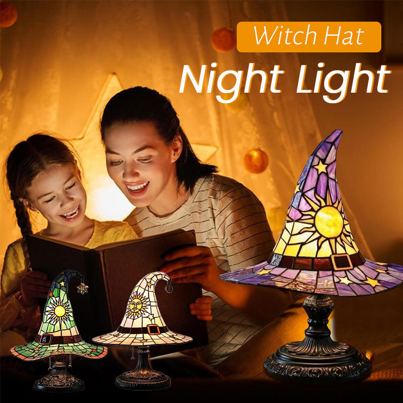 🧙Verlicht je nacht met magie! ✨ Glas-in-lood heksenhoedlamp: charmant en uniek!