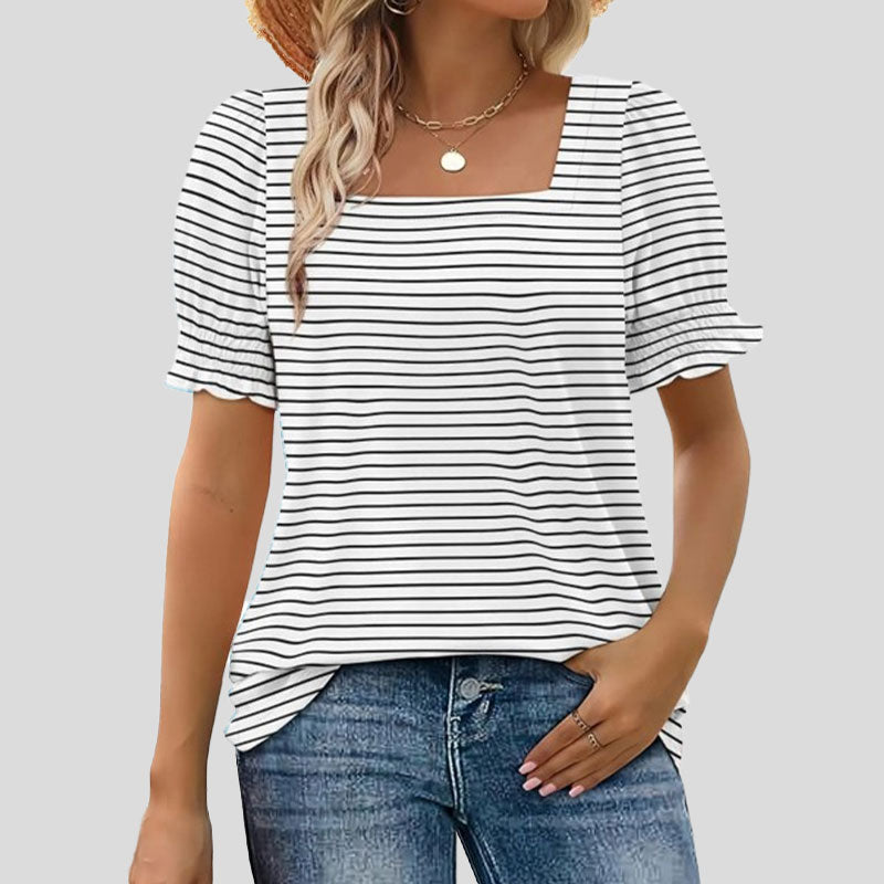 💖Tijdelijk halve prijs🌸Shirt met bloemetjesmouw U-hal