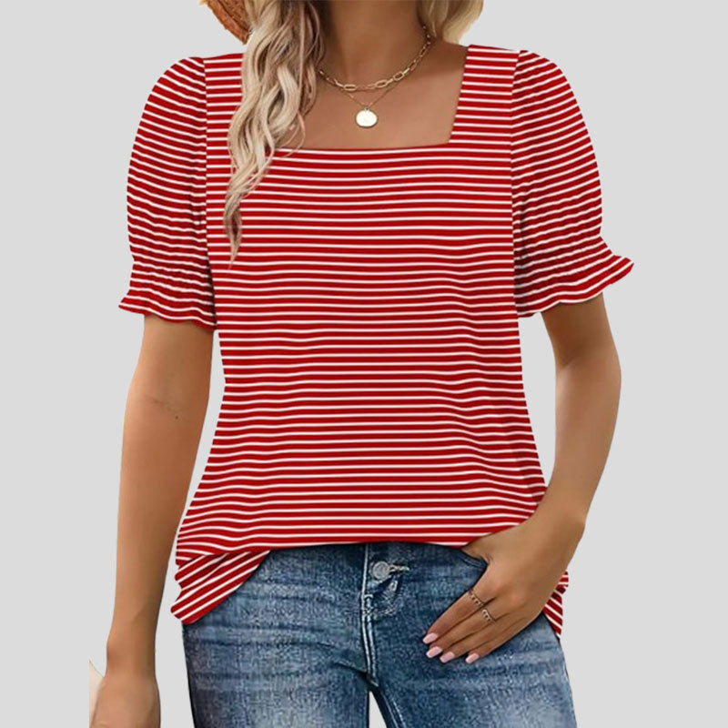 💖Tijdelijk halve prijs🌸Shirt met bloemetjesmouw U-hal