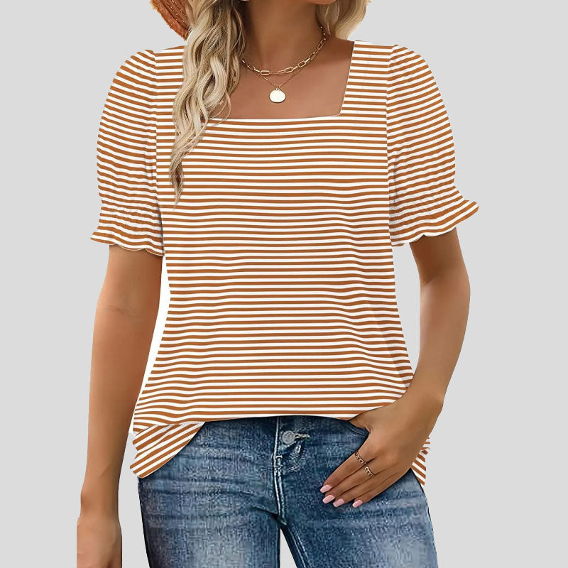 💖Tijdelijk halve prijs🌸Shirt met bloemetjesmouw U-hal