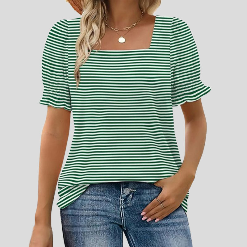 💖Tijdelijk halve prijs🌸Shirt met bloemetjesmouw U-hal