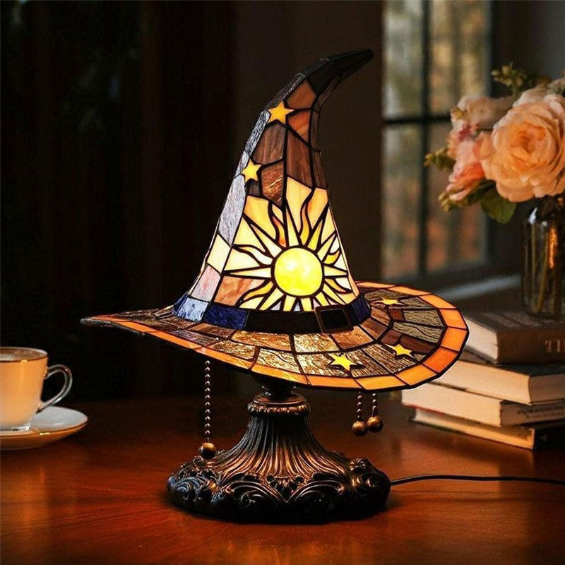🧙Verlicht je nacht met magie! ✨ Glas-in-lood heksenhoedlamp: charmant en uniek!