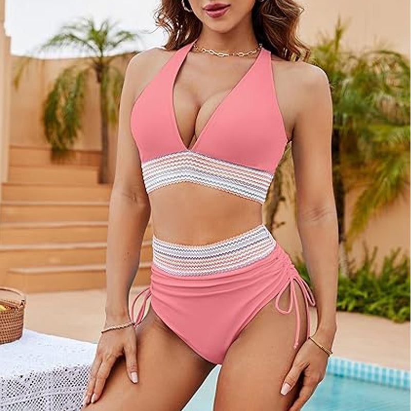 🔥S~4XL beschikbaar🔥2025 Tummy Control Colour Block Bikinisets met hoge kraag
