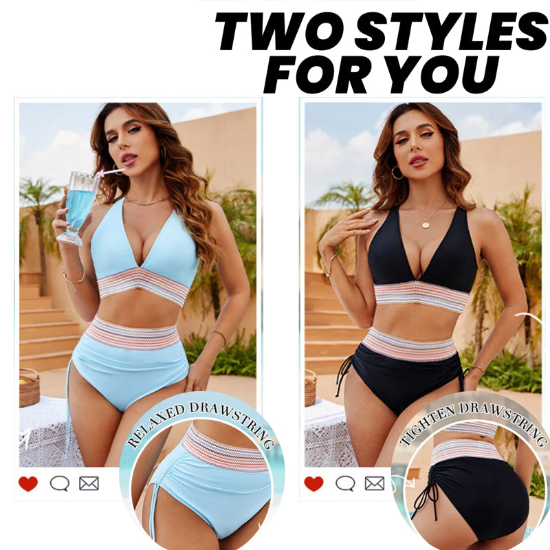 🔥S~4XL beschikbaar🔥2025 Tummy Control Colour Block Bikinisets met hoge kraag