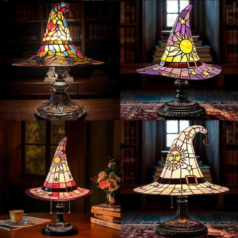 🧙Verlicht je nacht met magie! ✨ Glas-in-lood heksenhoedlamp: charmant en uniek!