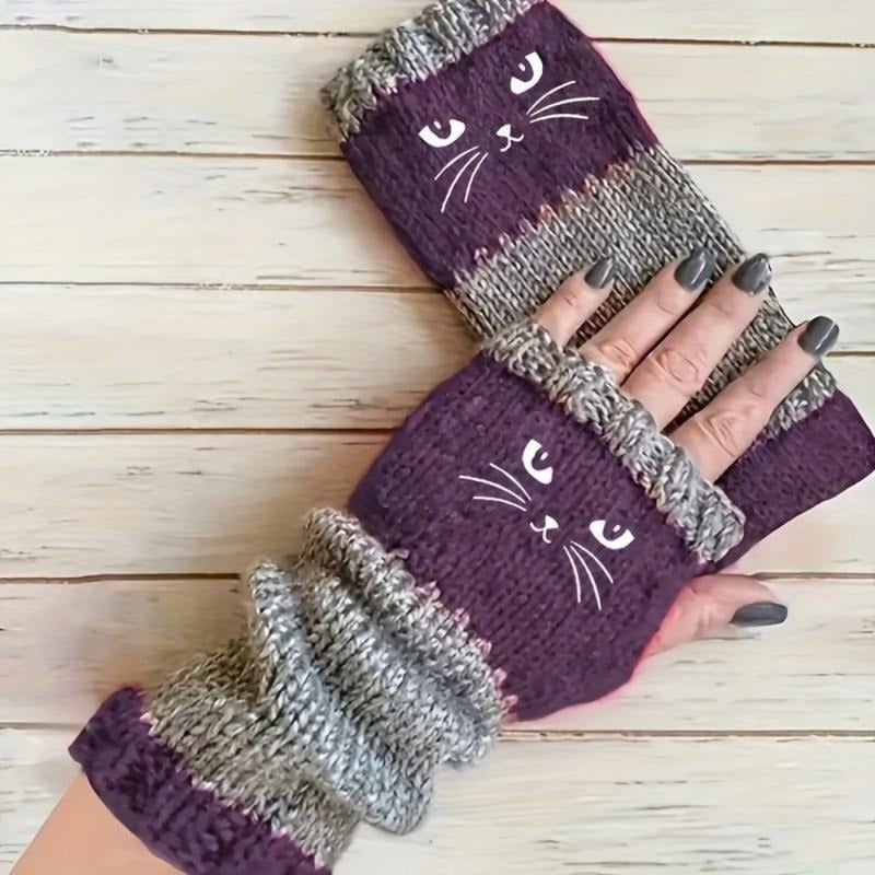 ❄️Gebreide vingerloze handschoenen voor dames met schattige kat – Comfortabele, stijlvolle en praktische handwarmers voor de winter 🐾