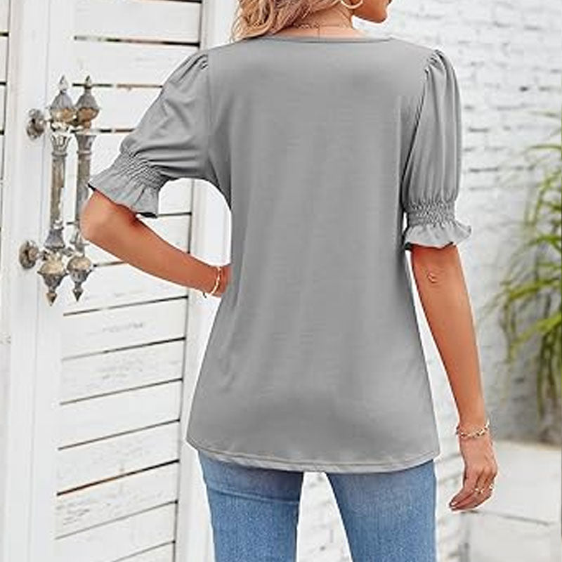 💖Tijdelijk halve prijs🌸Shirt met bloemetjesmouw U-hal