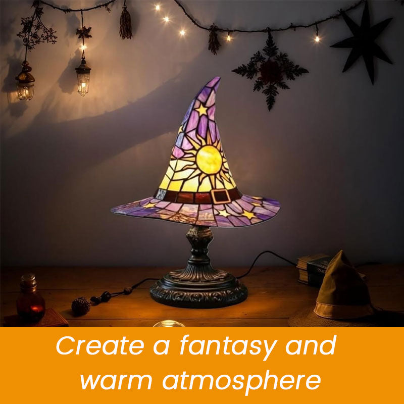 🧙Verlicht je nacht met magie! ✨ Glas-in-lood heksenhoedlamp: charmant en uniek!