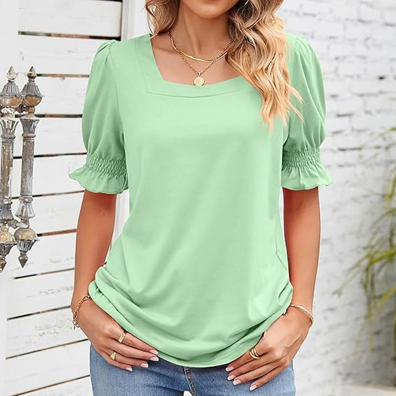 💖Tijdelijk halve prijs🌸Shirt met bloemetjesmouw U-hal