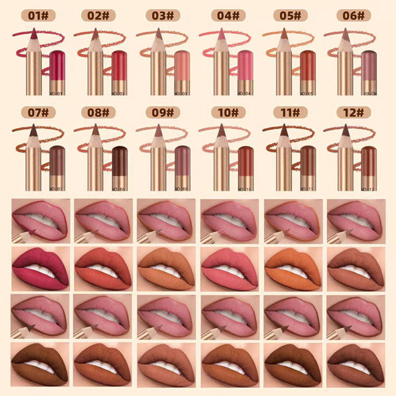 🌈Set van 12 lippenpotloden💧Waterbestendig en kleurvast, breng make-up aan in 3 seconden