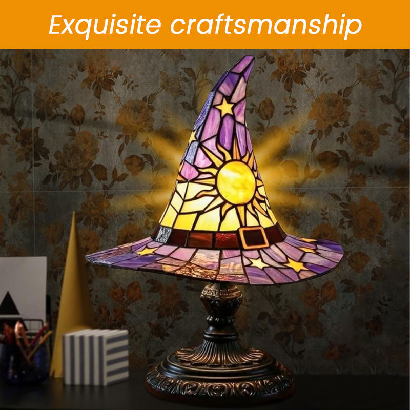 🧙Verlicht je nacht met magie! ✨ Glas-in-lood heksenhoedlamp: charmant en uniek!