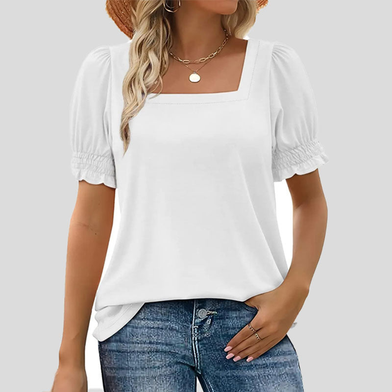 💖Tijdelijk halve prijs🌸Shirt met bloemetjesmouw U-hal