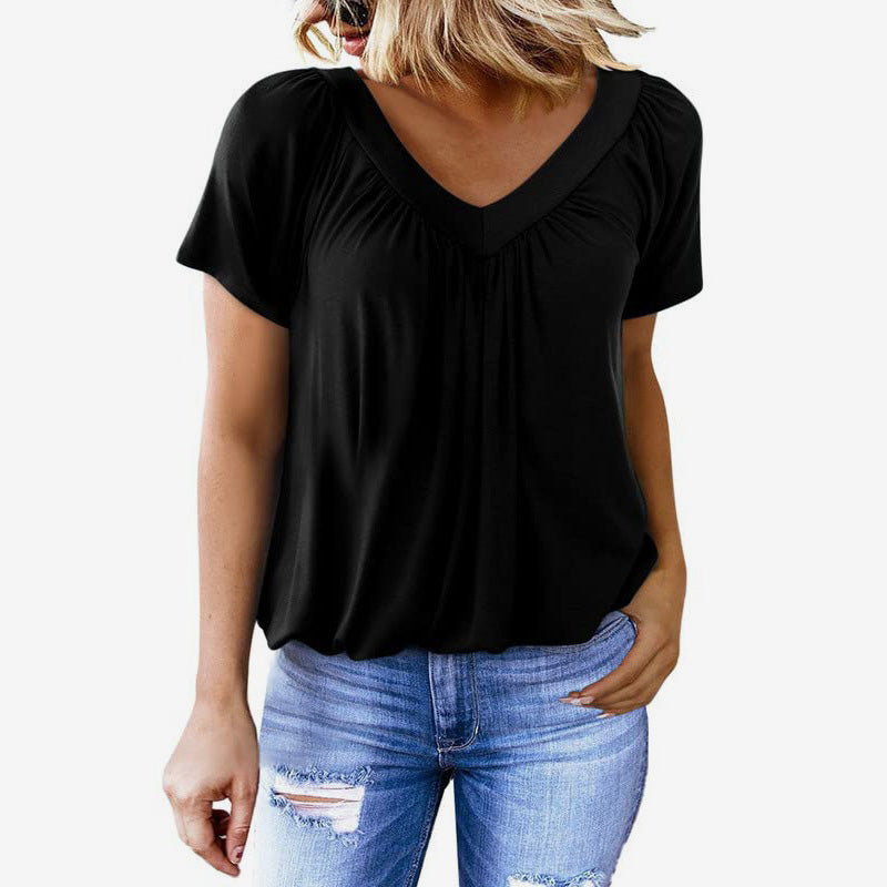 🌸Dames casual geplooide V-hals korte mouw aa