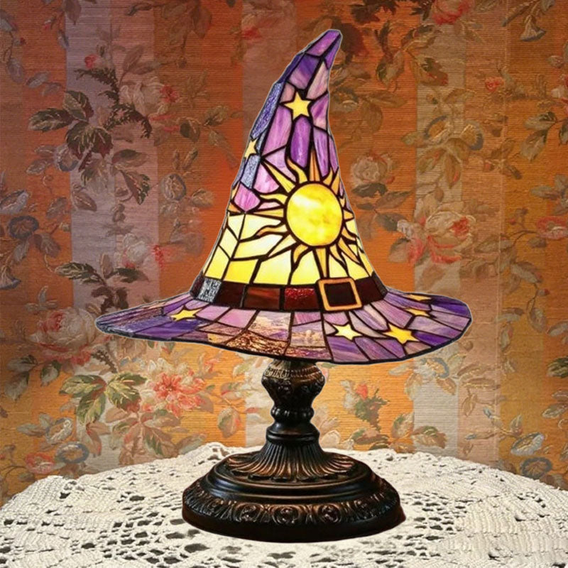 🧙Verlicht je nacht met magie! ✨ Glas-in-lood heksenhoedlamp: charmant en uniek!
