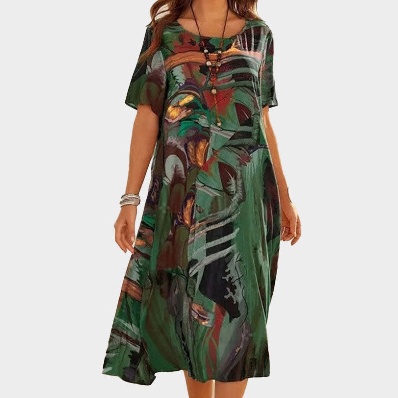 ⌛Tijdelijk halve prijs☀️💖Zomer Losse Print Jurk | Ronde Hals Korte Mouwe🌸