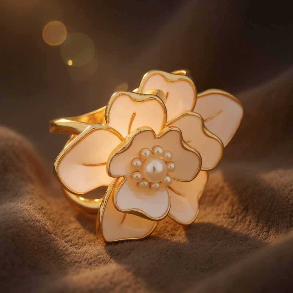❤️ ✨Koop 1 en krijg 1 gratis🔥Elegante dames sjaal met parel- en bloemenmotief en ringcli