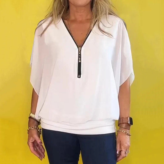 💖S~5XL beschikbaar✨Dames Casual Chiffon Hals Ritssluiting Top/Dames Casual Chiffon Hals Ritssluiting Aa