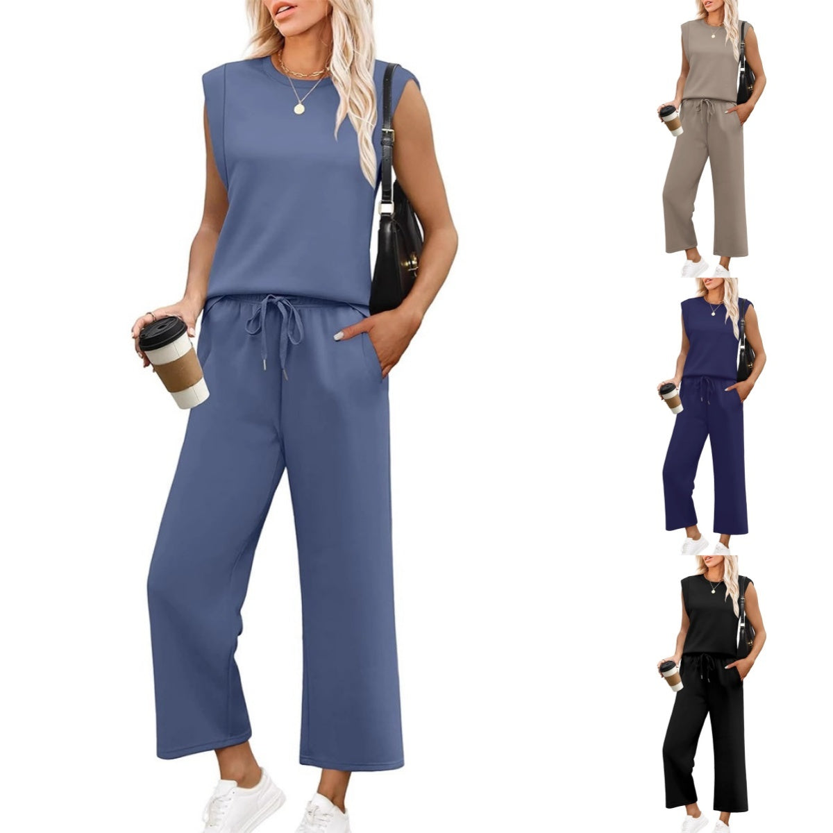 ✨Tijdelijke uitverkoop 45% KORTING🎁🌺2025 Nieuwe casual damestop met kapmouw en wijde broek in twee delen