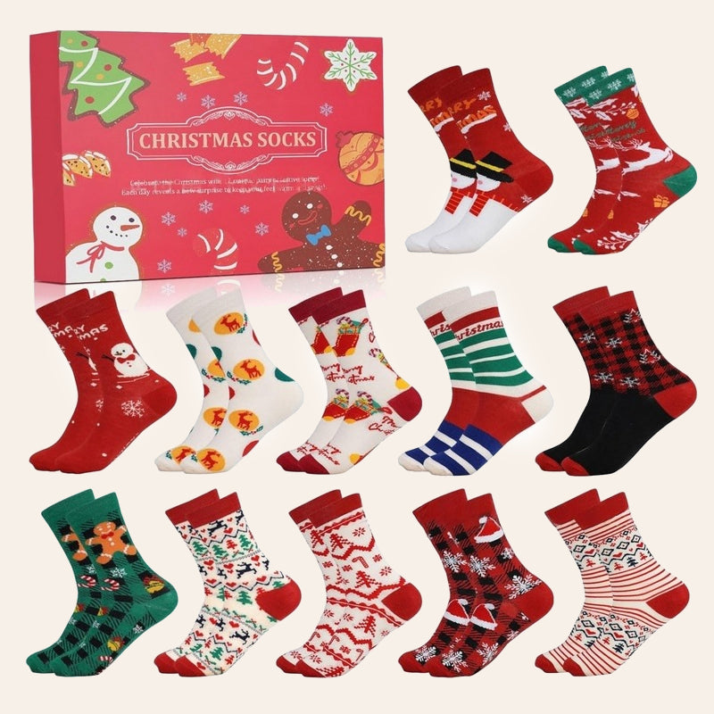 🎄 Kerst‑adventskalender sokken cadeaubox | 24‑vakjes feestelijke sokken adventskalender