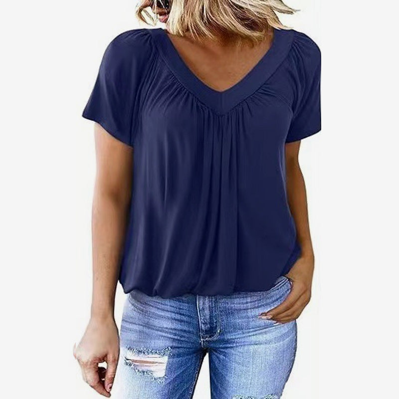 🌸Dames casual geplooide V-hals korte mouw aa