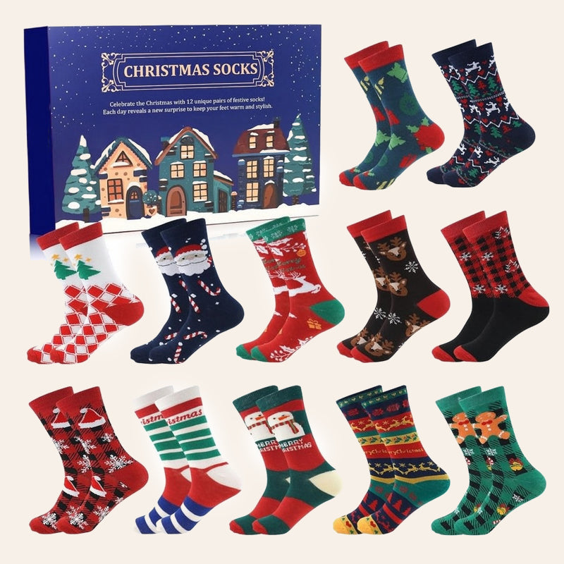 🎄 Kerst‑adventskalender sokken cadeaubox | 24‑vakjes feestelijke sokken adventskalender