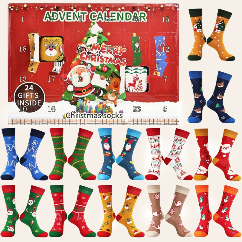 🎄 Kerst‑adventskalender sokken cadeaubox | 24‑vakjes feestelijke sokken adventskalender