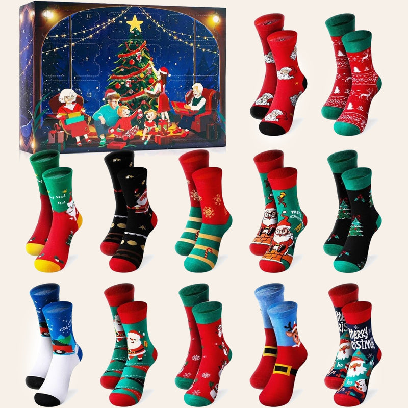 🎄 Kerst‑adventskalender sokken cadeaubox | 24‑vakjes feestelijke sokken adventskalender