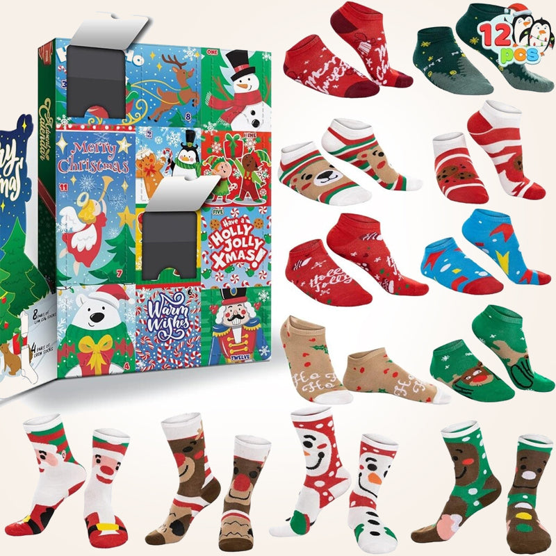 🎄 Kerst‑adventskalender sokken cadeaubox | 24‑vakjes feestelijke sokken adventskalender