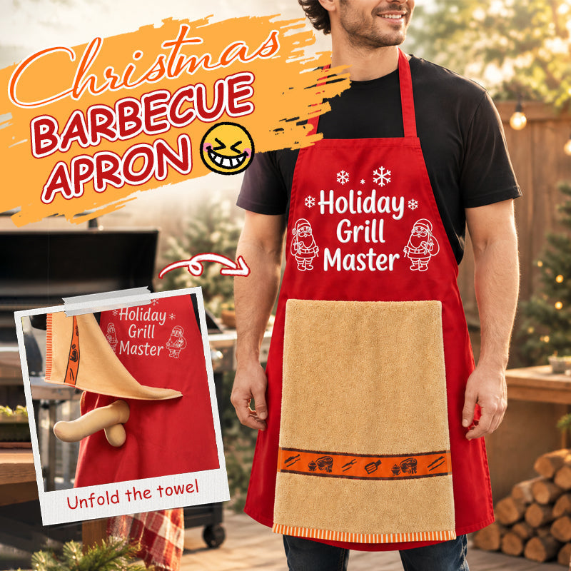🎅 Kerstmis BBQ-schort – Grappig feestelijk grillmaster-schort met handdoek