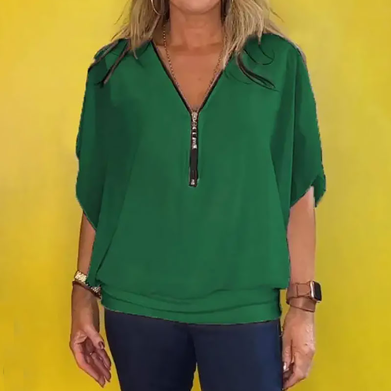 💖S~5XL beschikbaar✨Dames Casual Chiffon Hals Ritssluiting Top/Dames Casual Chiffon Hals Ritssluiting Aa