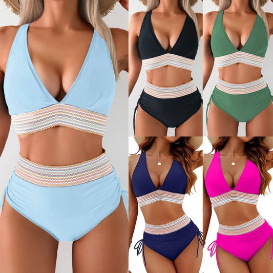 🔥S~4XL beschikbaar🔥2025 Tummy Control Colour Block Bikinisets met hoge kraag