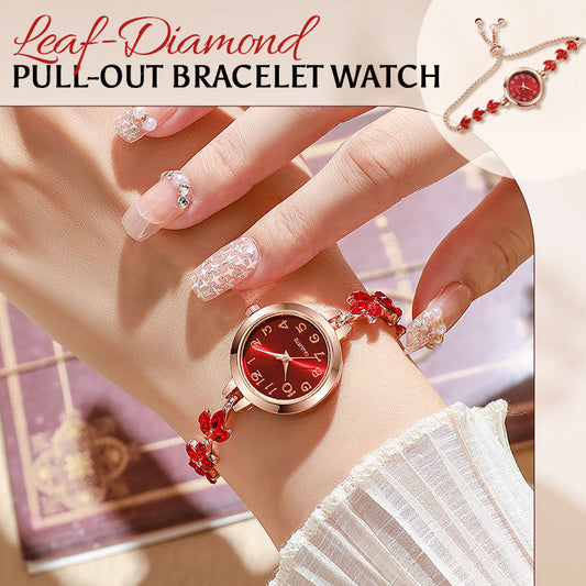 🎁 Laatste dag 49% korting | 💎⌚ Horloge met uittrekbare armband in blad- en diamantstijl