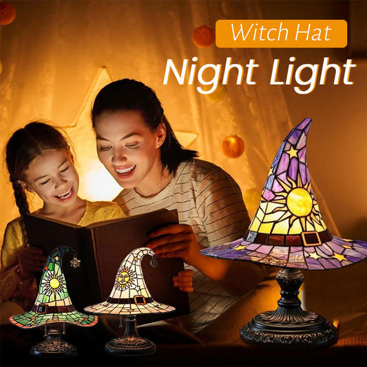 🧙Verlicht je nacht met magie! ✨ Glas-in-lood heksenhoedlamp: charmant en uniek!