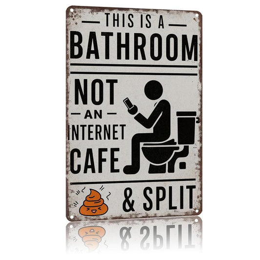 "Dit is een toilet, geen internetcafé" – Grappig vintage metalen wandbord