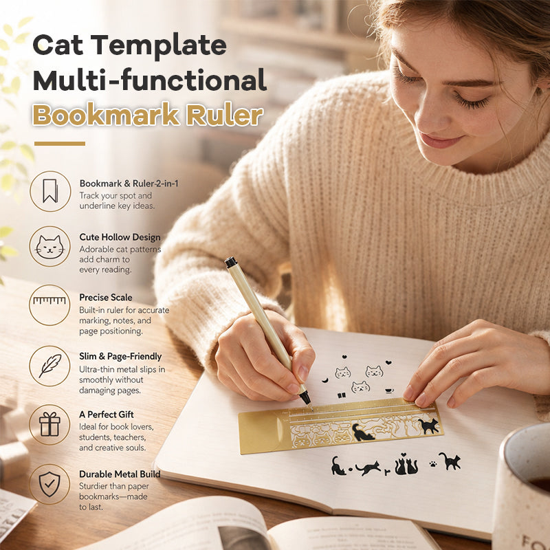 🐱 Multifunctionele bladwijzer liniaal met kattenmal