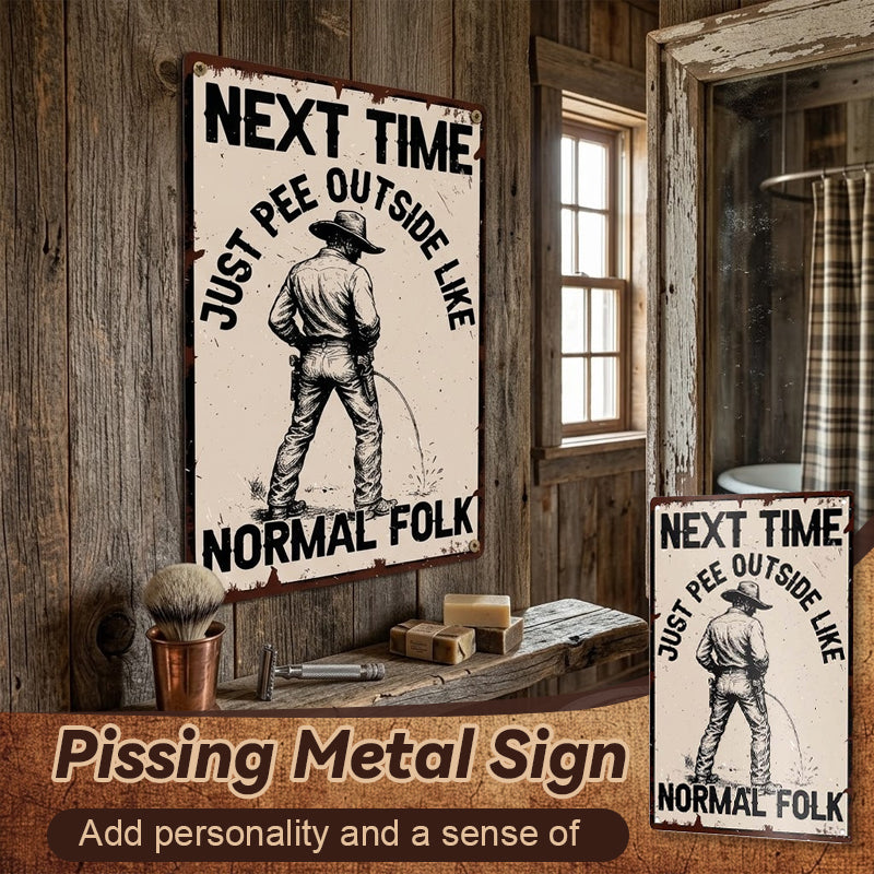 Grappige Metalen Bord met Plastende Cowboy 🤣😜