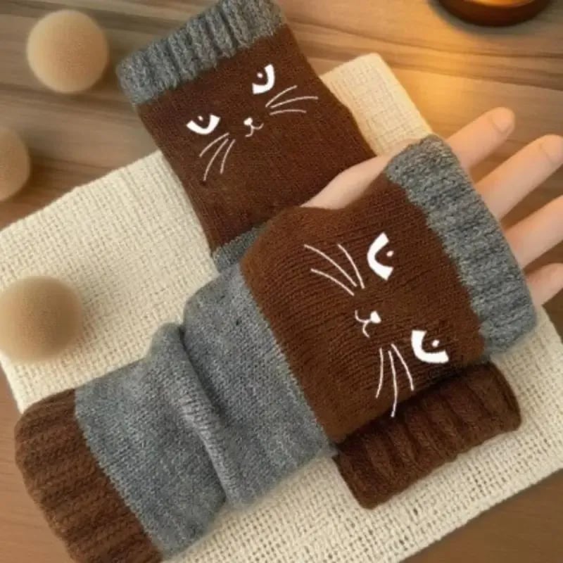❄️Gebreide vingerloze handschoenen voor dames met schattige kat – Comfortabele, stijlvolle en praktische handwarmers voor de winter 🐾