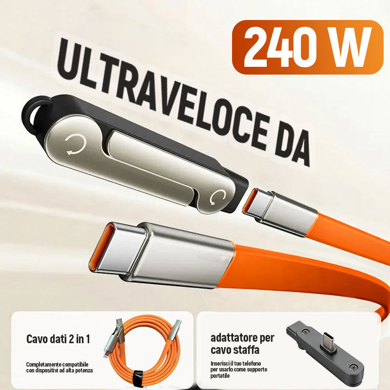 💎240W snellader met 360° draaibare telefoonstandaard – USB-C-compatibel, compact en draagbaar, multifunctioneel 🔌